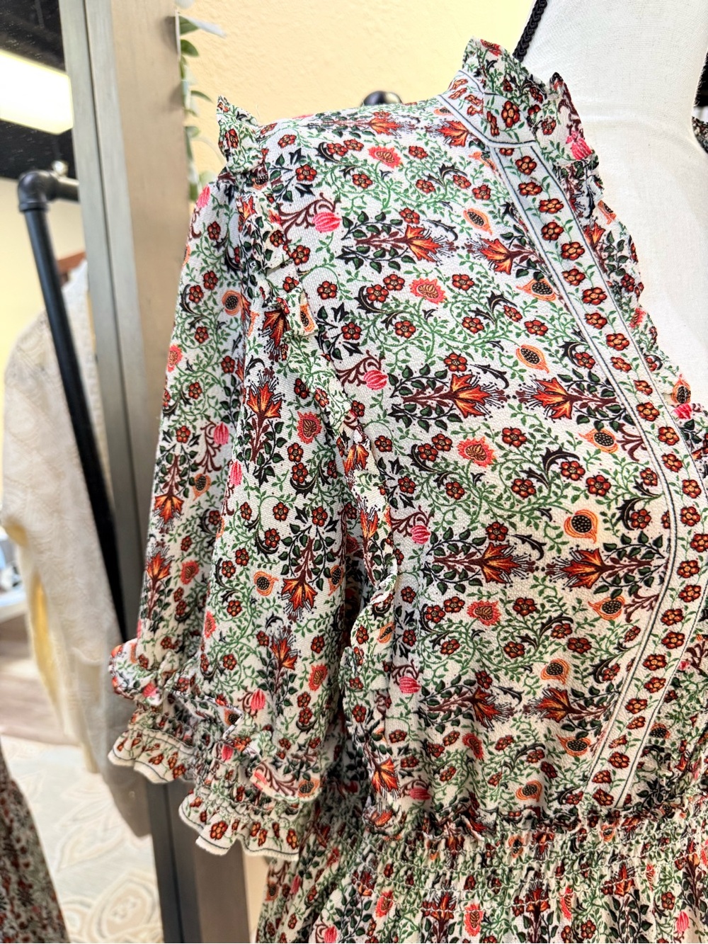 Max Studio Floral Tiered Maxi Dress in Cream, Red and Green - Picture 3 of 10